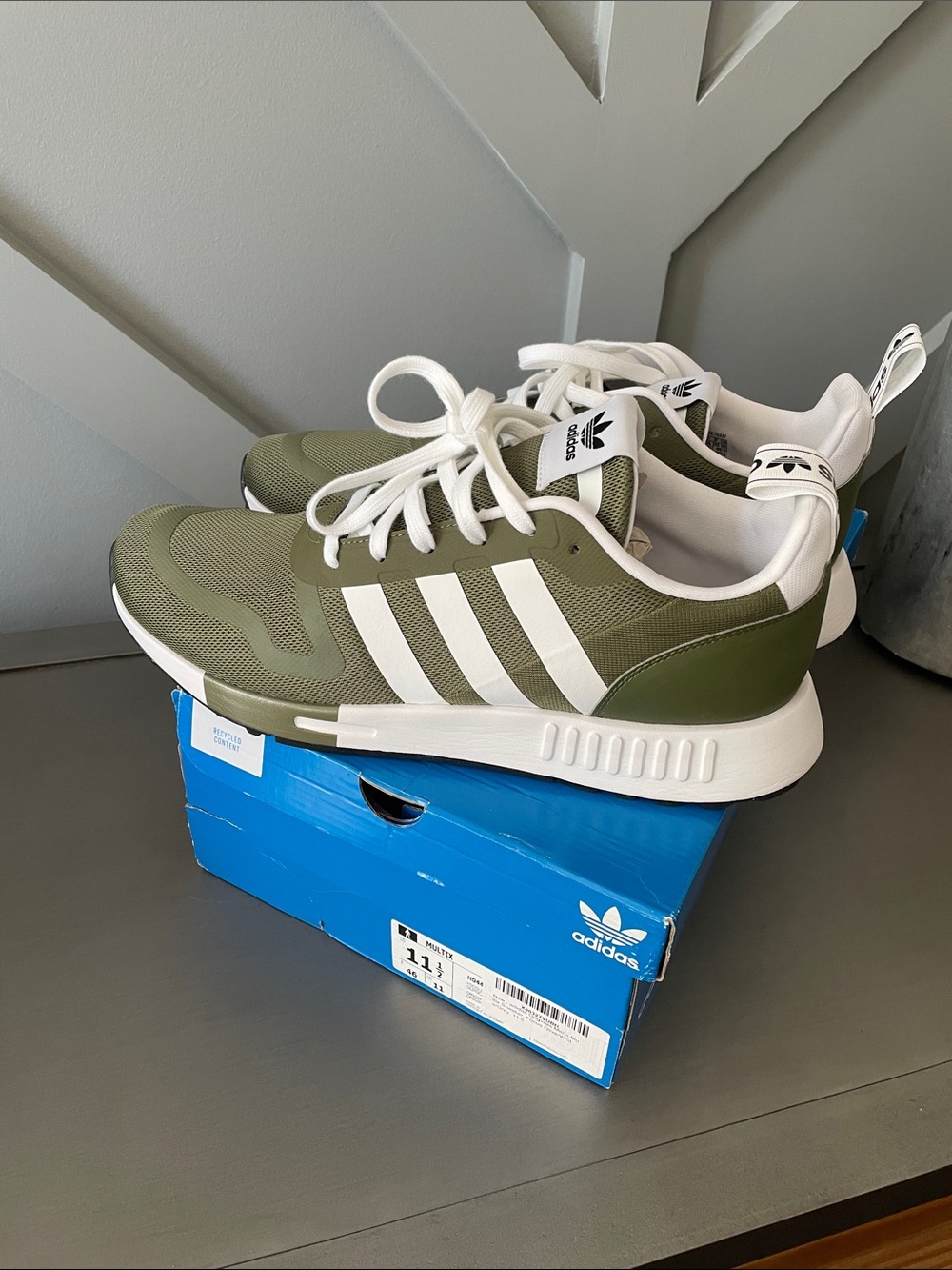 adidas Olive Green and White Casual Lace-Up Sneakers